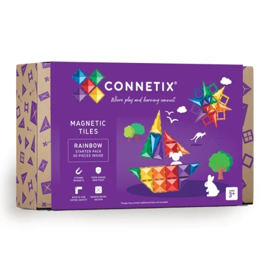 Connetix - 60 Pezzi - Pacco Iniziale - Arcobaleno -100% Plastica ABS Atossica