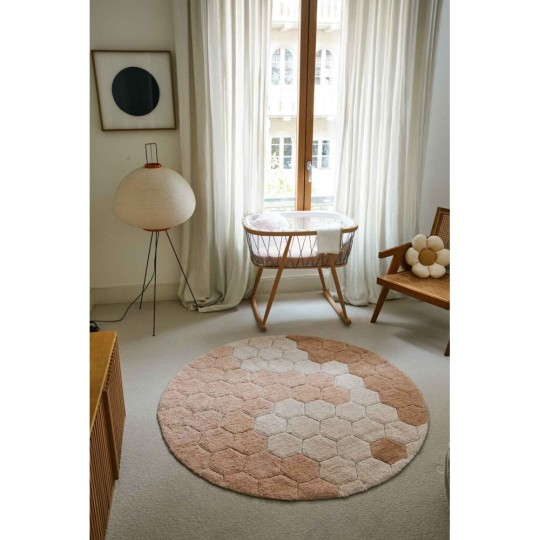 Lorena Canals - Tappeto tondo lavabile Honey Comb - Collezione Planet Bee - 140cm - 100% Cotone - Versioni Lorena Canals: Rosa