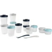 Beaba -  Set vasetti Clip 12 pz + 2 cucchiai Storm - Colore: Azzurro