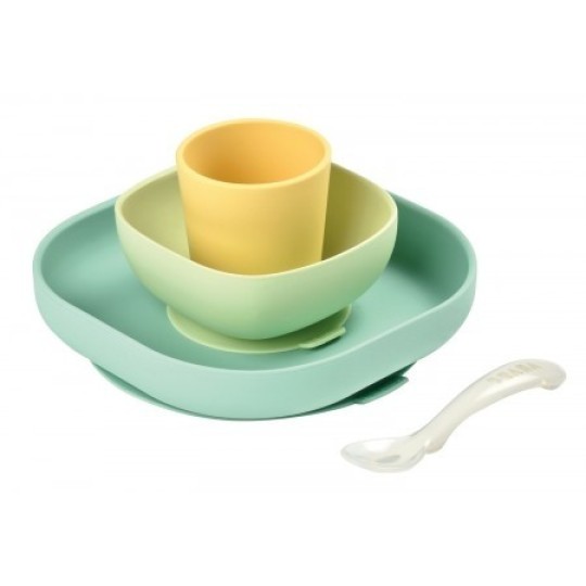 Beaba - Set Pappa con ventosa in Silicone 4pz - Colore: Giallo