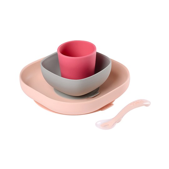 Beaba - Set Pappa con ventosa in Silicone 4pz - Colore: Rosa