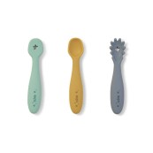 Saro - Set posate d'apprendimento in silicone - Colore: Blu