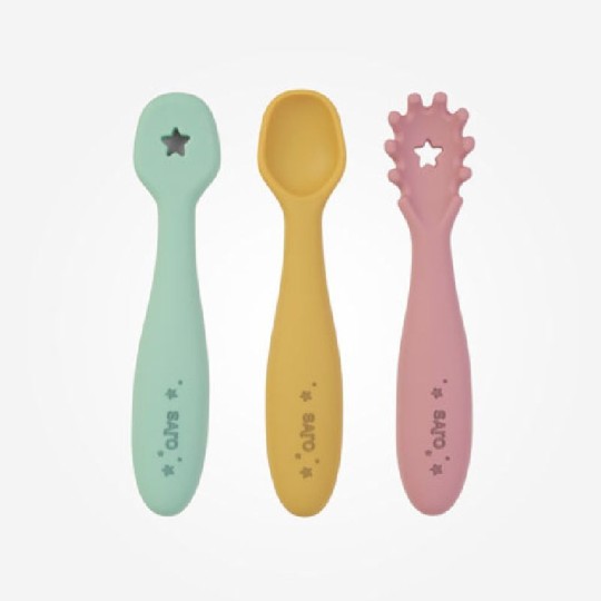 Saro - Set posate d'apprendimento in silicone - Colore: Rosa