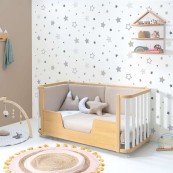 Alondra - Lettino evolutivo Crea DUE PLUS - Lettino-Letto montessoriano-Scrivania - Versione Alondra: Legno/Bianco