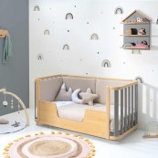 Alondra - Lettino evolutivo Crea DUE PLUS - Lettino-Letto montessoriano-Scrivania - Versione Alondra: Legno/Grigio