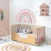 Alondra - Lettino evolutivo Crea DUE PLUS - Lettino-Letto montessoriano-Scrivania - Versione Alondra: Legno/Rosa