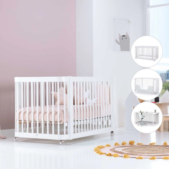 Alondra - Lettino evolutivo Crea DUE -  Lettino-Letto montessoriano-Scrivania - Colore: Bianco